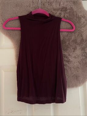 Mock Neck Sleeveless Tank Top in Deep Plum
